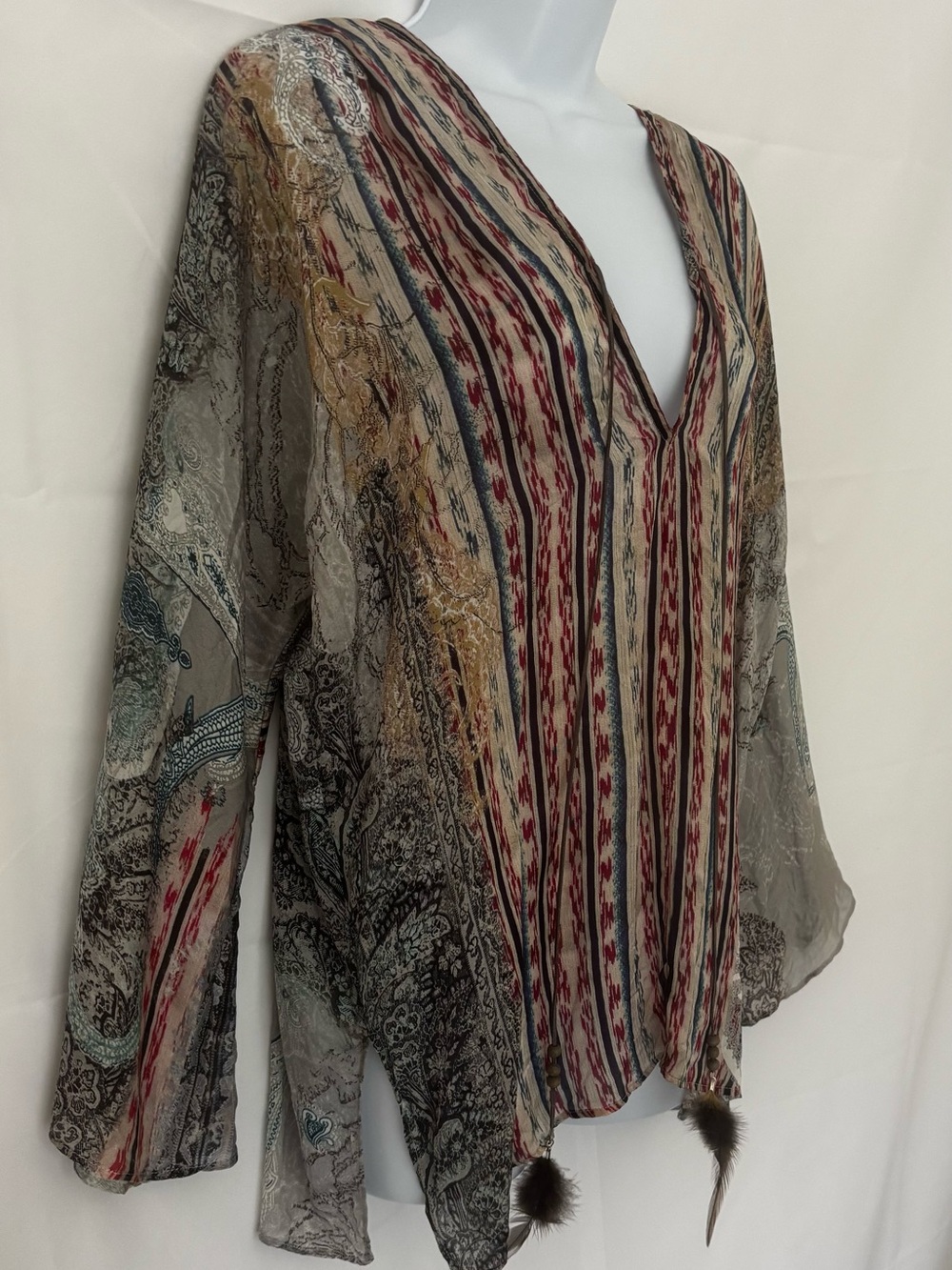 SINGLE Los Angeles 100% Silk Boho Blouse Medium